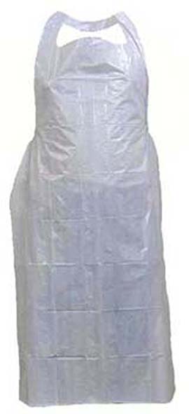 AP100 Apron, disposable, pkt 100. Neck to Knee White