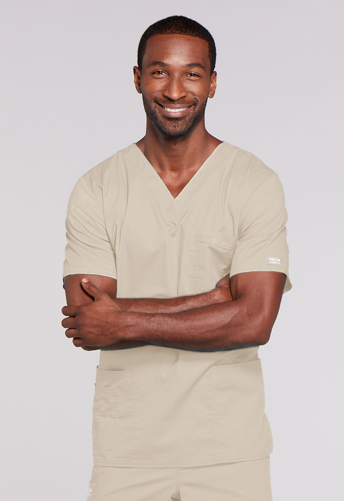 4725 CORE STRETCH Unisex V-neck top-Khaki/XS CLEARANCE STOCK ONLY