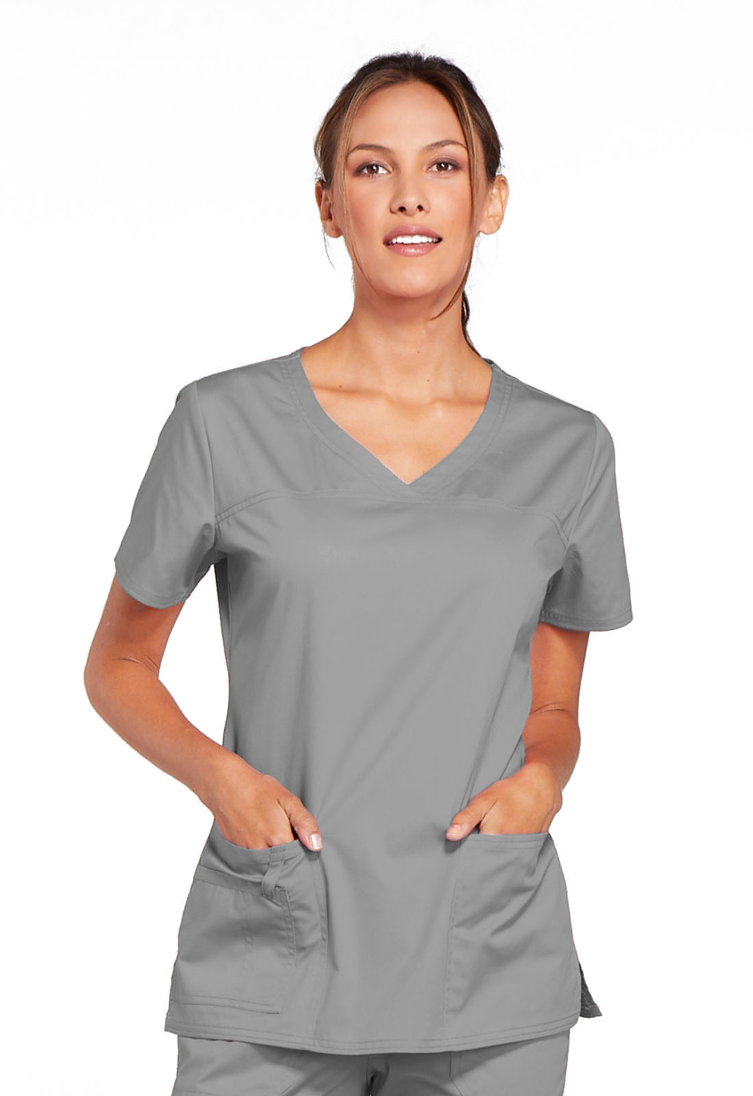 4727 CORE STRETCH V-neck top-Grey/2XL CLEARANCE ITEM ONLY
