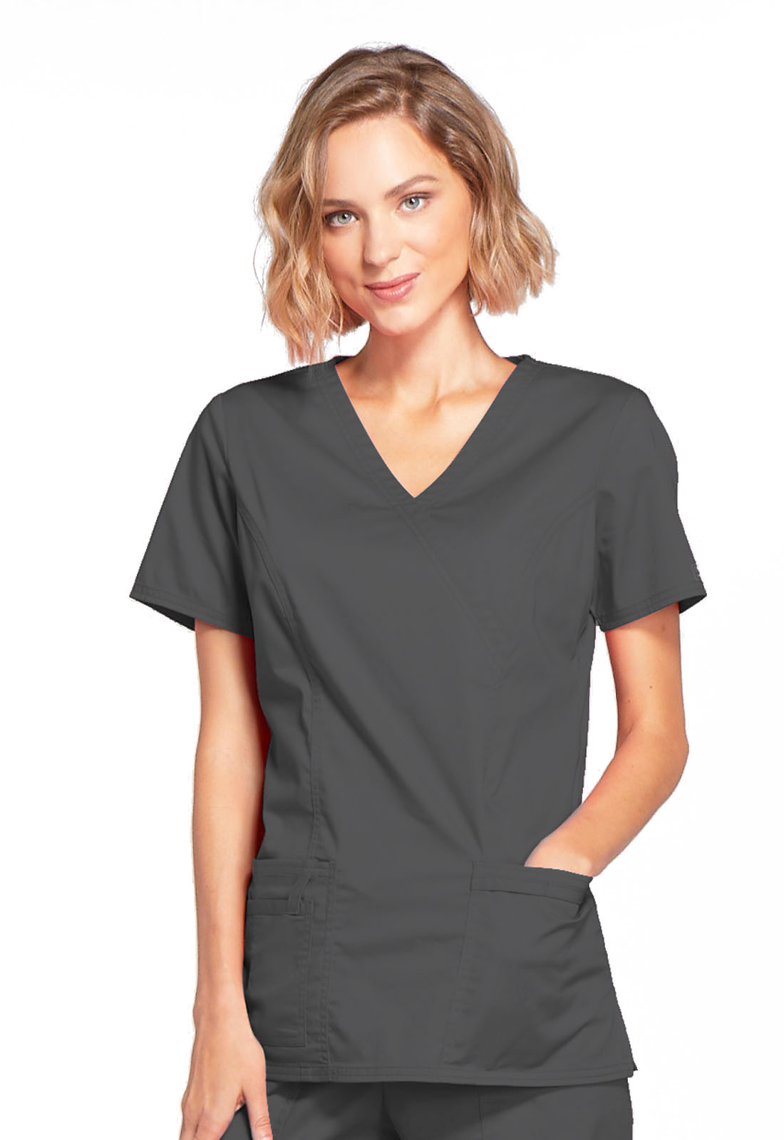 4728 CORE STRETCH Mock wrap top-Pewter/2XL CLEARANCE STOCK ONLY
