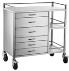 SSTROLTS005 Instrument Specialty SS, Dim: 900 x 490 x 970mm 1 &4 Drawer = 75mm (H) 2 &3 Drawer = 150mm (H) 5 &6 Drawer = 100mm (H) 550mm Drawer Length. 275mm Shelves to RHS.