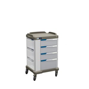 Francehopital PRESTO 400 Medium Trolley 4 drawers, Blue Walls, Tilt Bins LHS