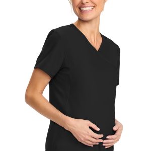 CK701A BLK Maternity Mock Wrap Top/BLACK/XL