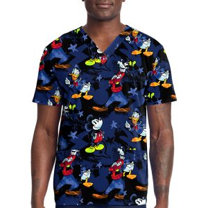 TF788 MKZB Men's Print V-Neck Top in Mickey Bro Time