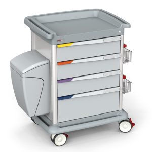 Francehopital PRE9AAA-G-5C Preciso Modular Trolley, 5 Drawers- 2 x 76mm, 2 x 156mm, 1 x 236mm. 830 x 650 x 1000H. Handles include coloured ID Tag & Label Holder.