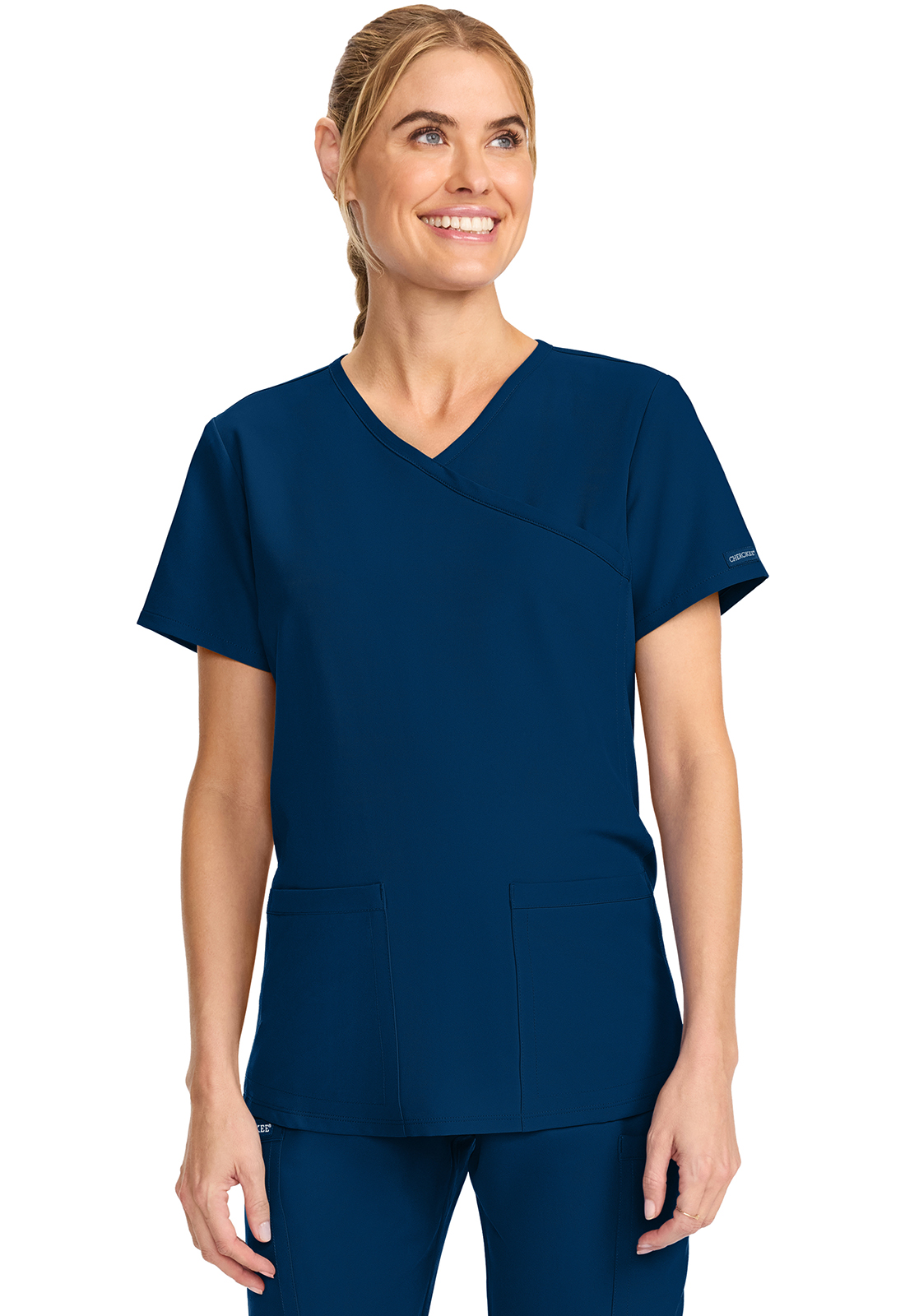 CK701A NAV Maternity Mock Wrap Top/NAVY/2XL
