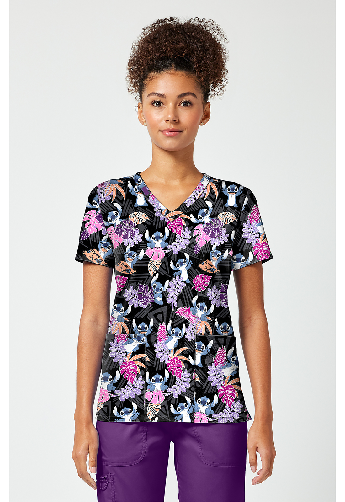 TF796 LHIB Print V-Neck Top in Stitch Tribe/S