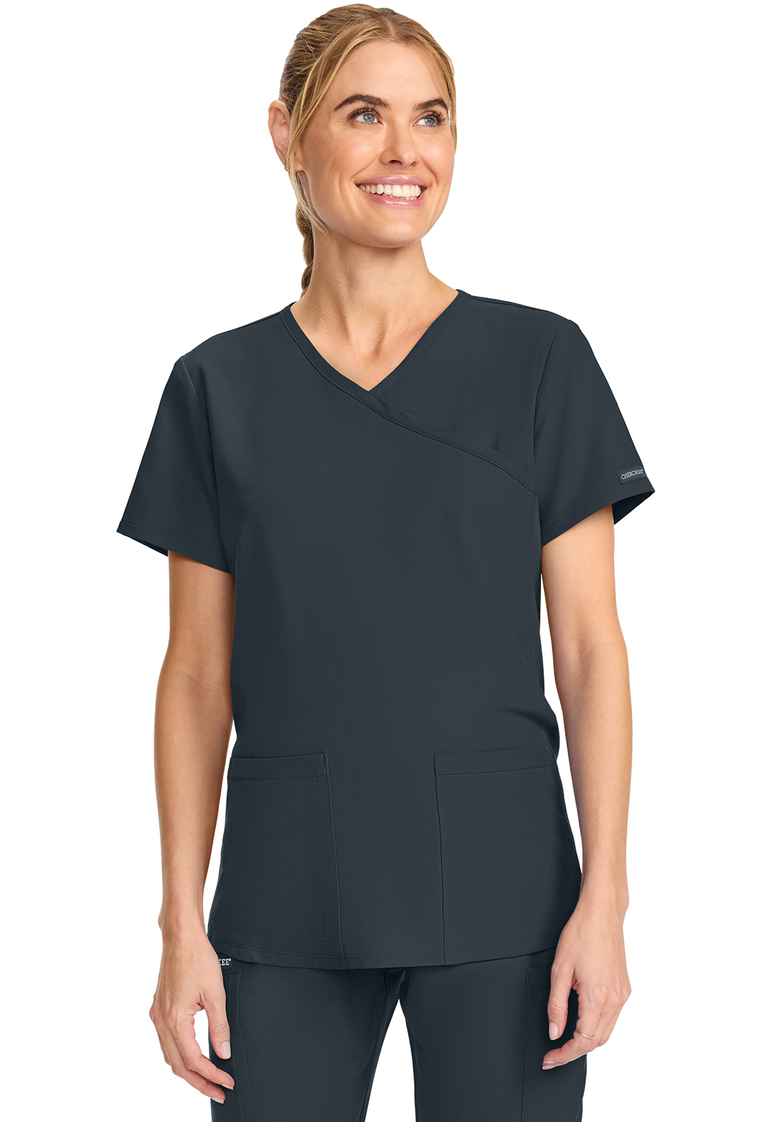 CK701A  Maternity Mock Wrap Top/PEWTER/M