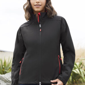 J307L GENEVA LADIES SOFTSHELL BLACK/RED/ 2XL