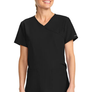 CK701A BLK Cherokee Maternity Mock Wrap V-Neck Top/Black/XS