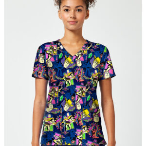 TF796 TSSC Print V-Neck Top in Comic Story